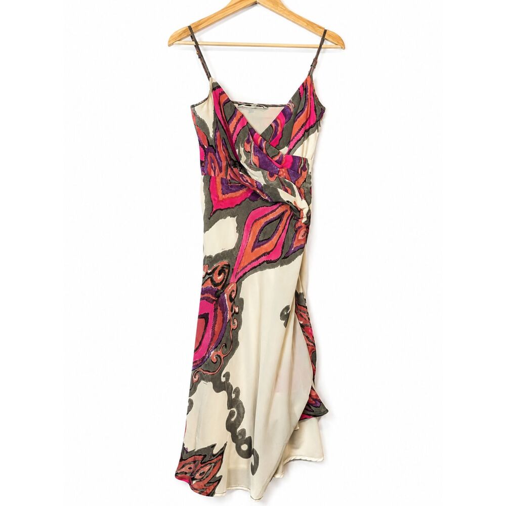 Trina Turk 100% Silk Abstract Print Wrap Dress Size 0 Made in California